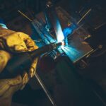Electric Metal Welding Closeup Photo. Welding Works.